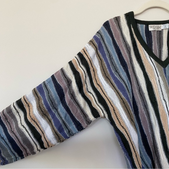Vintage St.Croix Cotton Coogi Style Sweater 3D V-Neck Medium Grandpa Cosby Multi - Picture 5 of 7